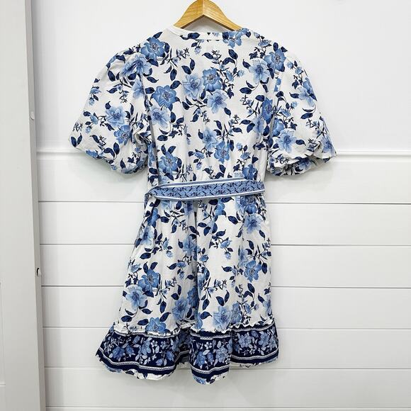 Women’s Joie Blue Floral Puff Sleeve Belated Sundress Size 14 - Picture 7 of 7